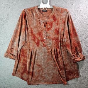 Cocomo Top Blouse Women‎ 2X 3/4 Sleeve Stretch Shiny Orange Tone